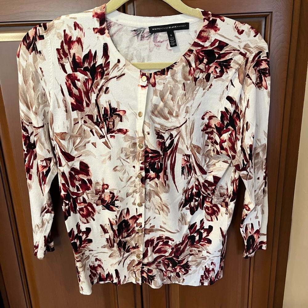White House Black Market Floral cardigan - Burgundy and Cream